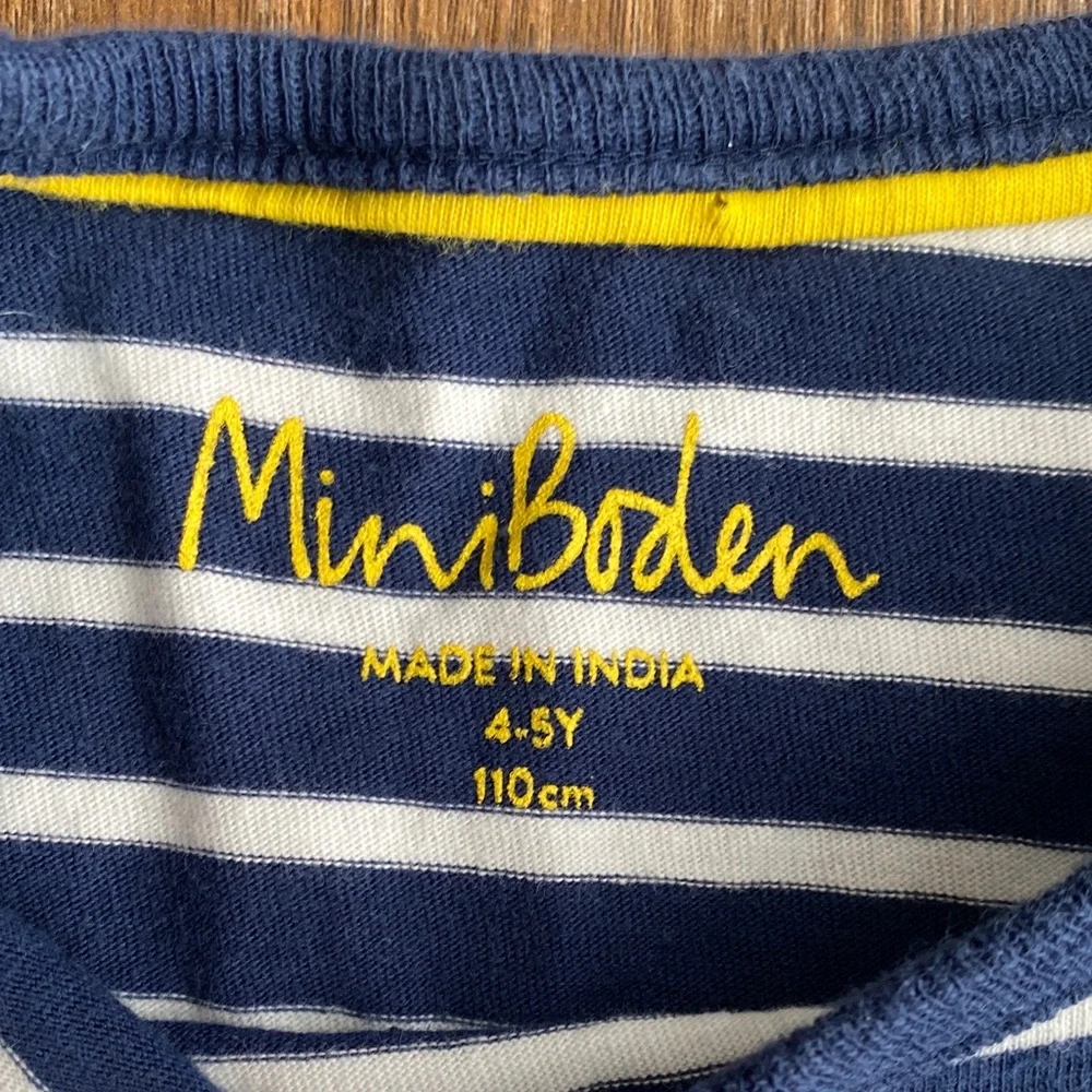 Mini Boden Girls Blue Stripe T-Shirt Dress Rainbow Sleeves Age 4–5 110cm